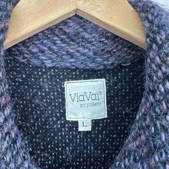 ViaVai Women’s Blue Multicolor Speckled Long Line Mohair Blend Cardigan Sweater - Picture 3 of 11